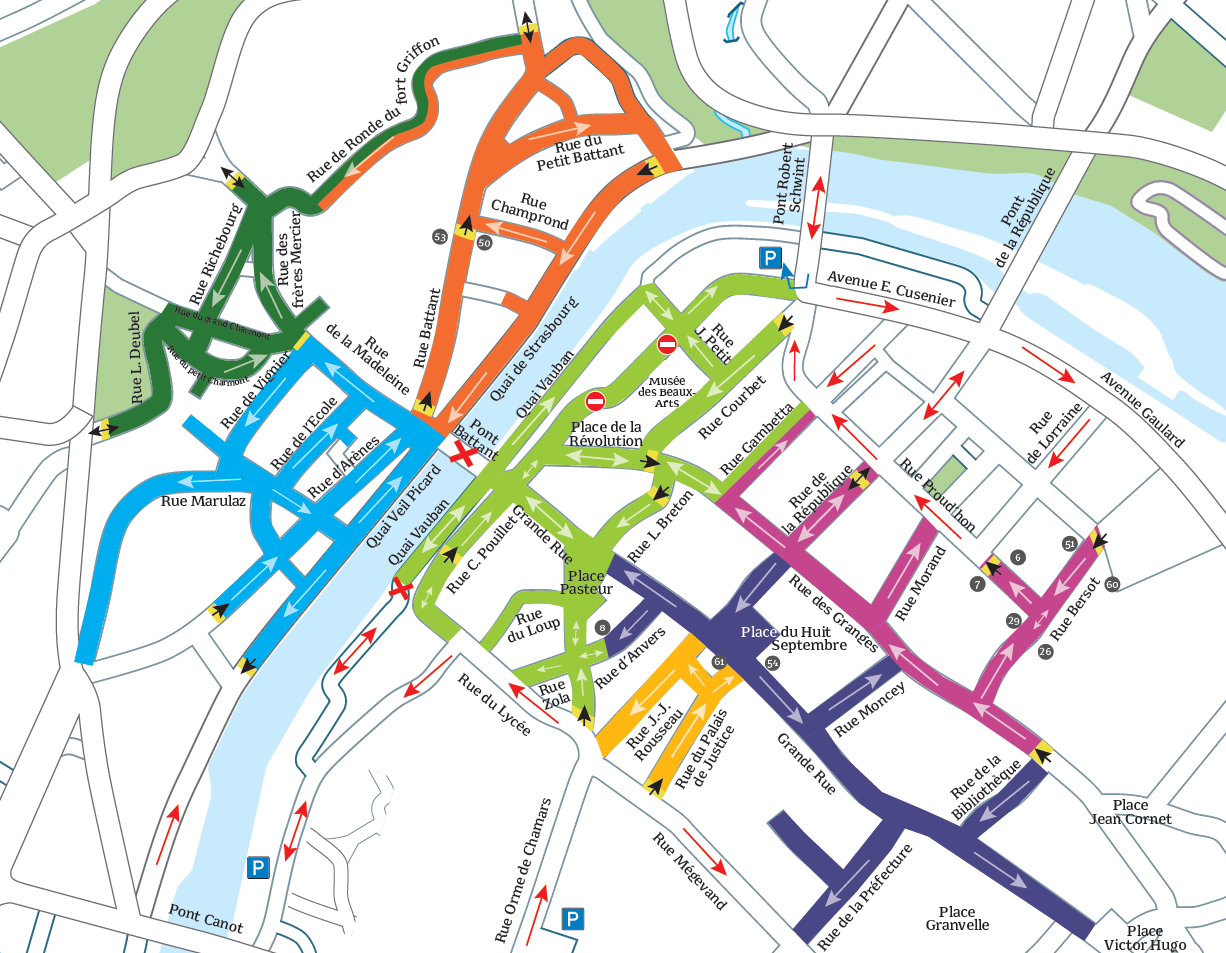 Carte des secteurs réglementés de Besançon